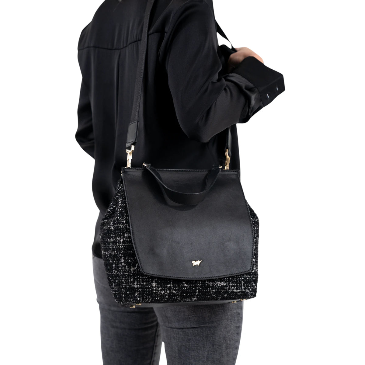 PAULINE Tote Bag mit Überschlag schwarz