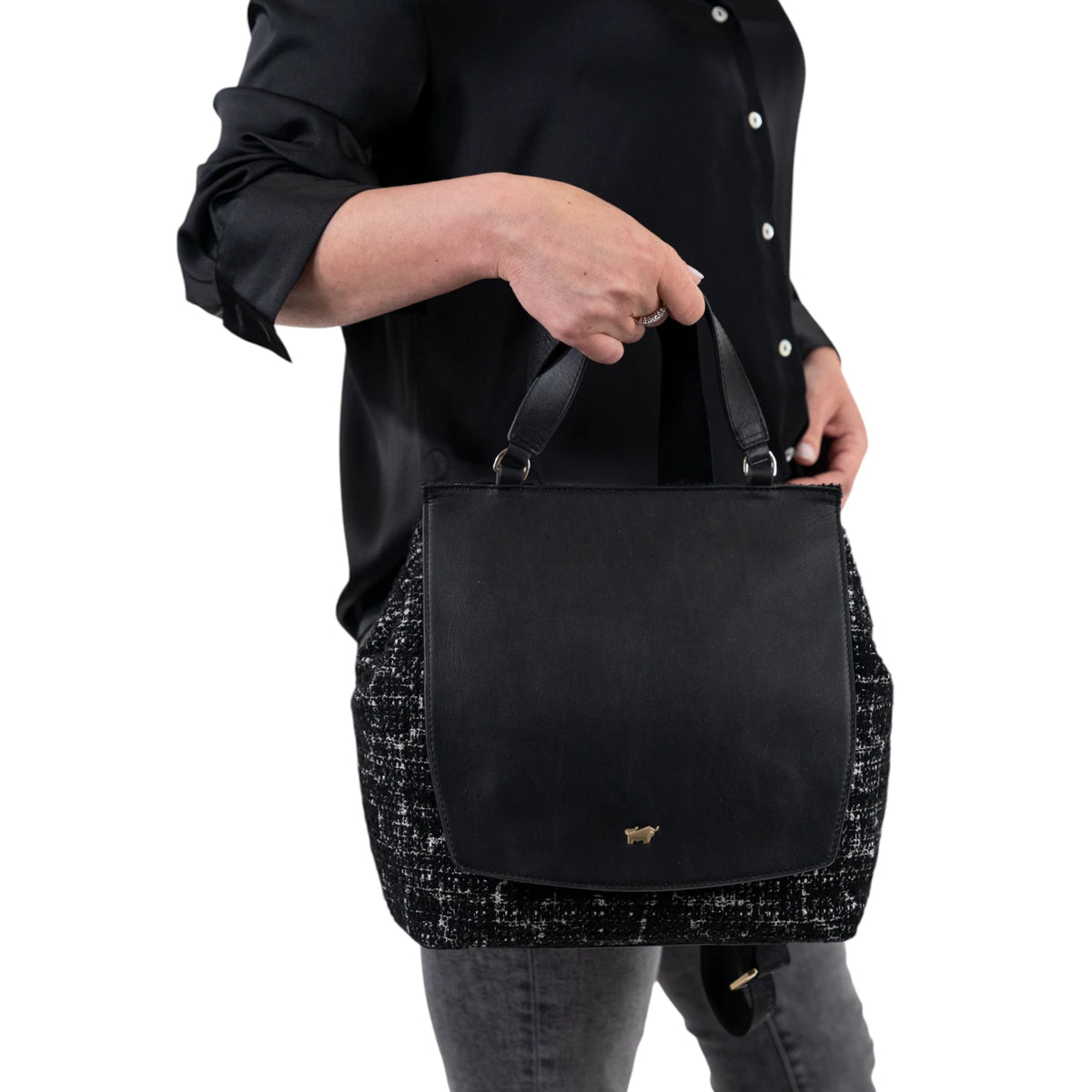 PAULINE Tote Bag mit Überschlag schwarz