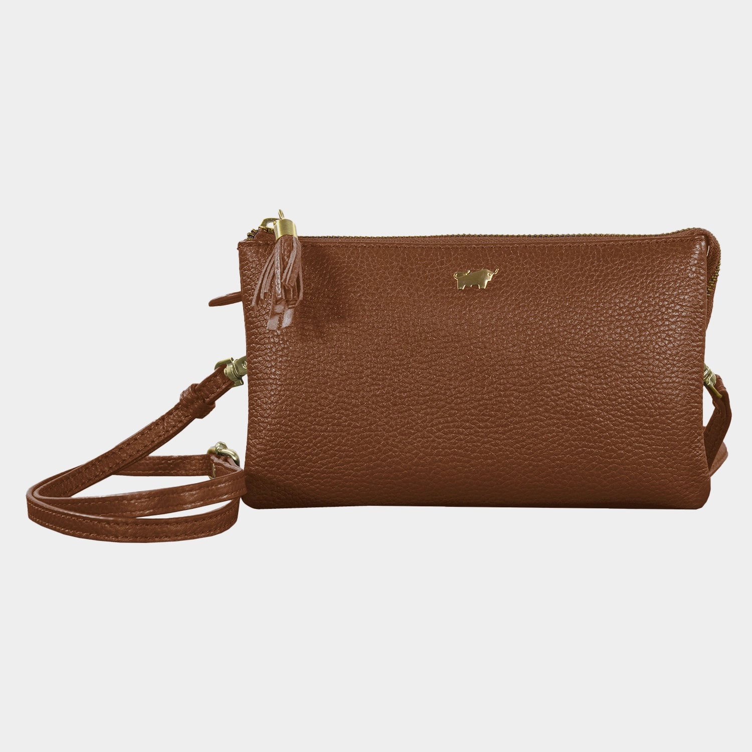 Frontansicht HANNA Umhängetasche saddle brown