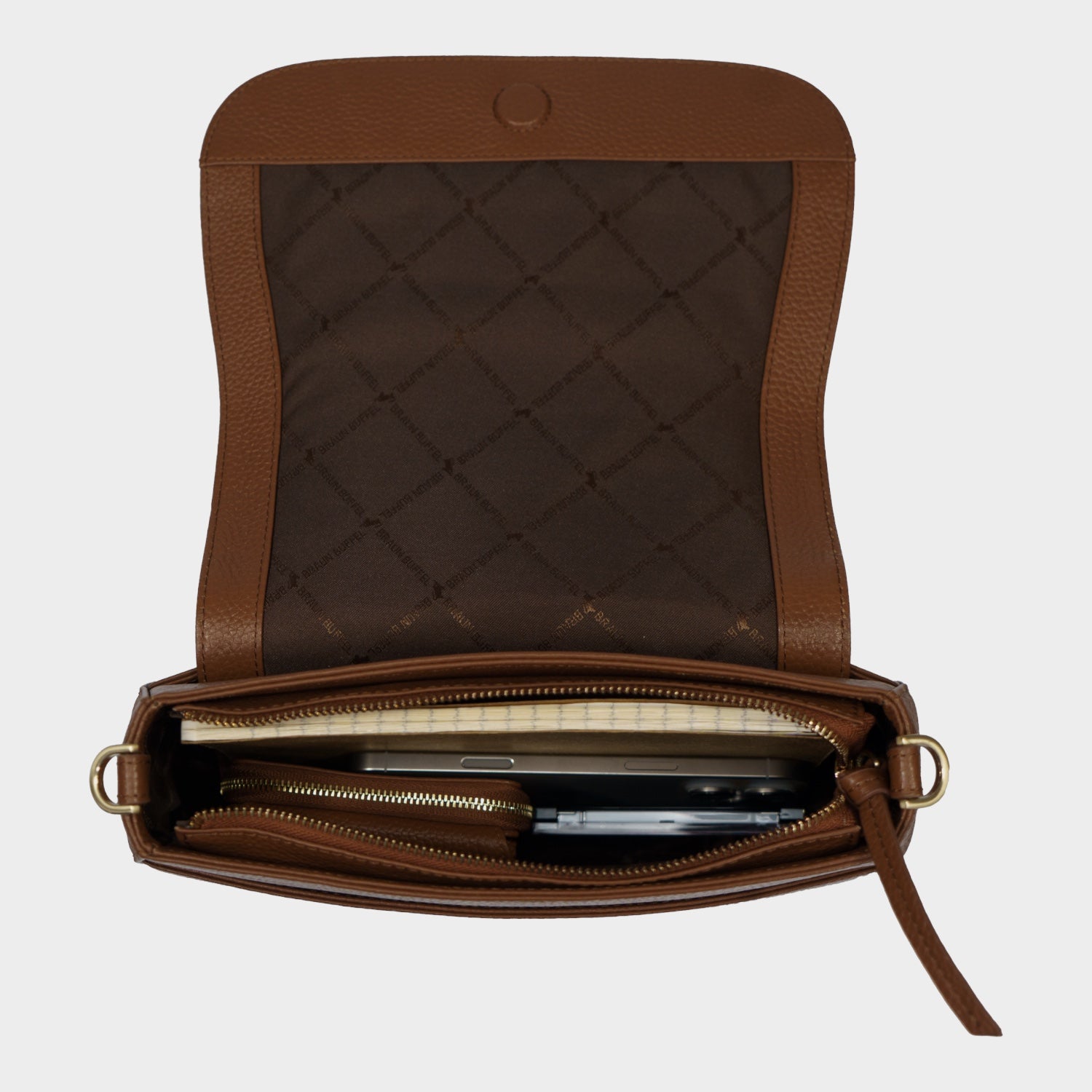Innenansicht HANNA Flap Bag S saddle brown