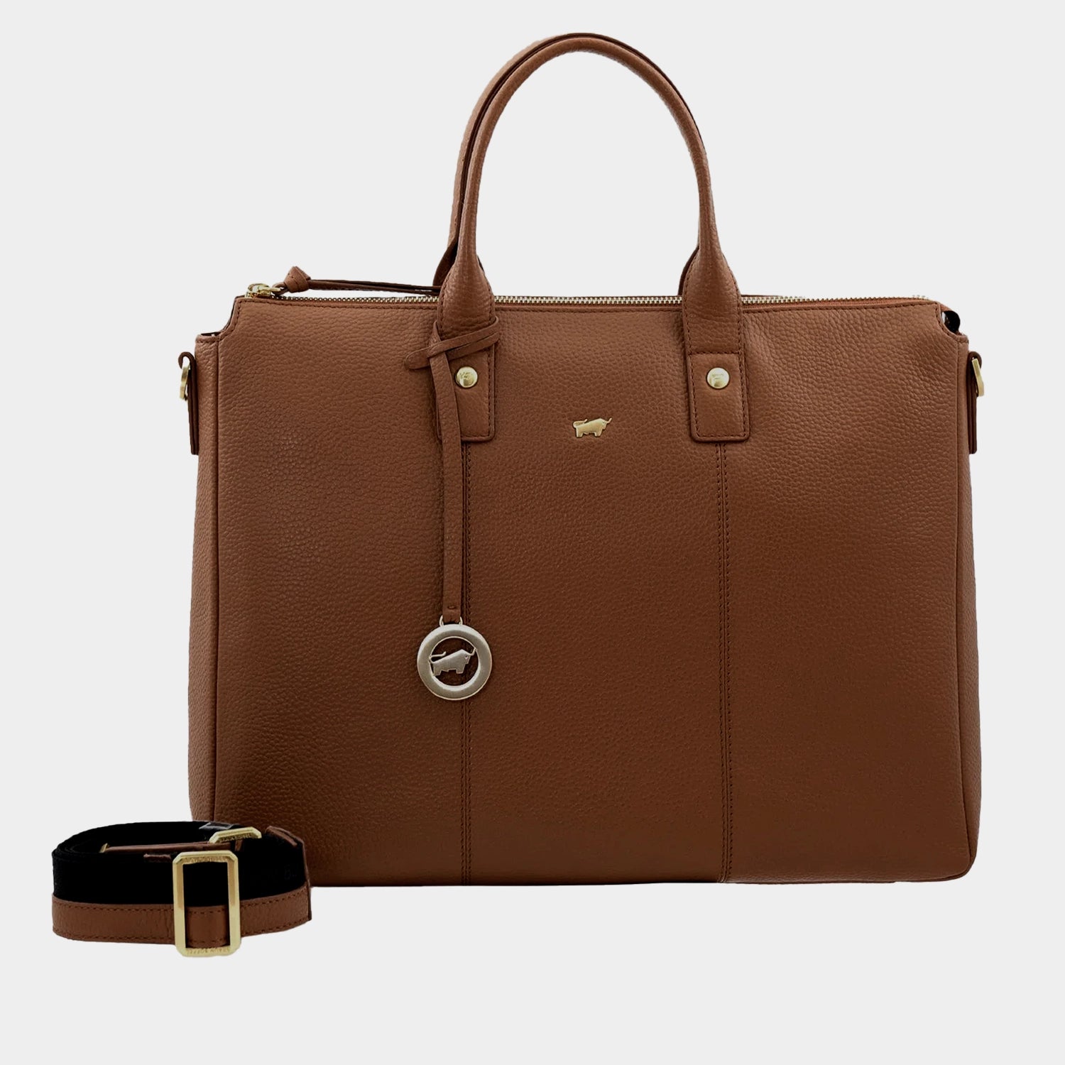 Frontansicht HANNA Damen Leder Businesstasche mit Laptopfach saddle brown