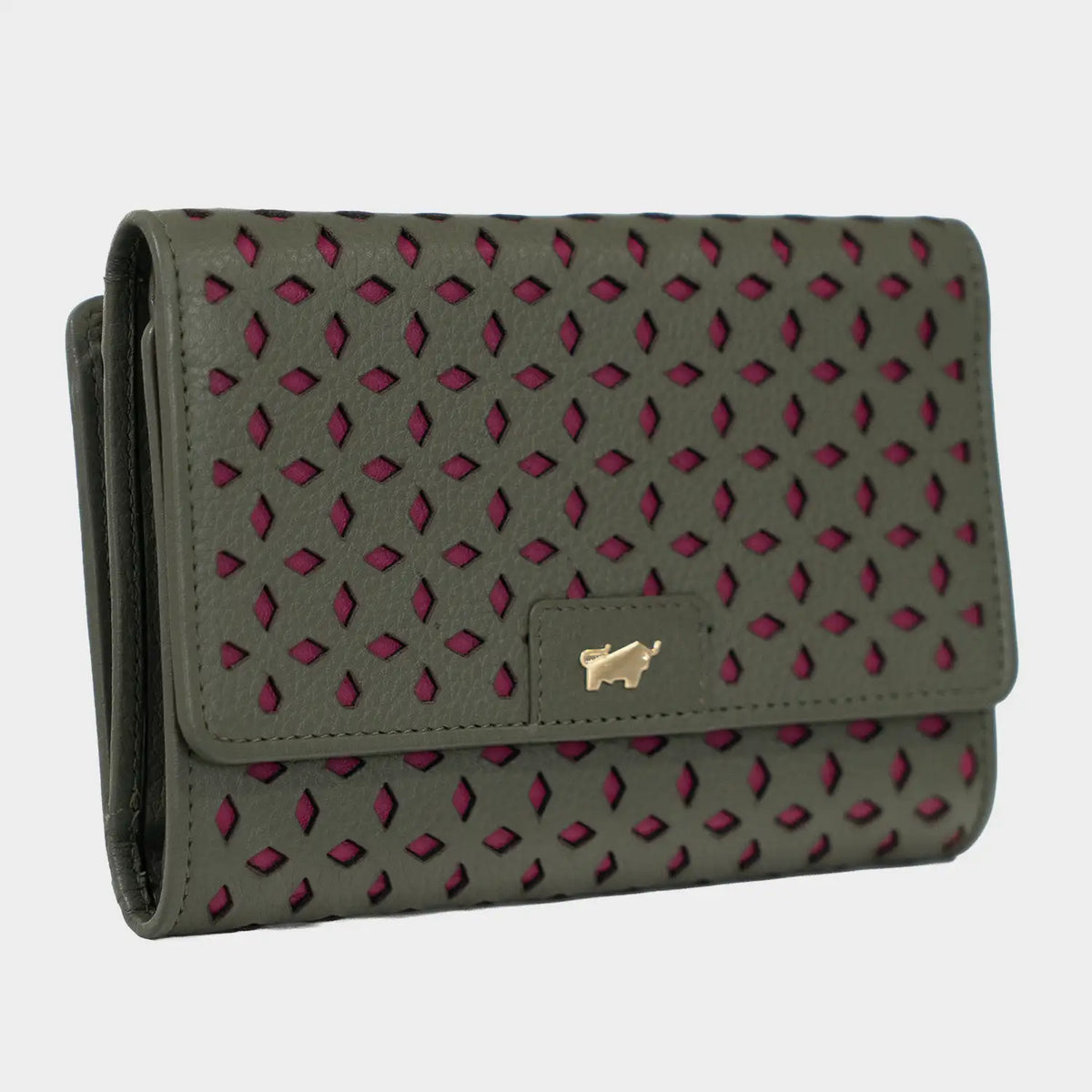 Schrägansicht STELLA Geldbörse M 15CS olive/ pink