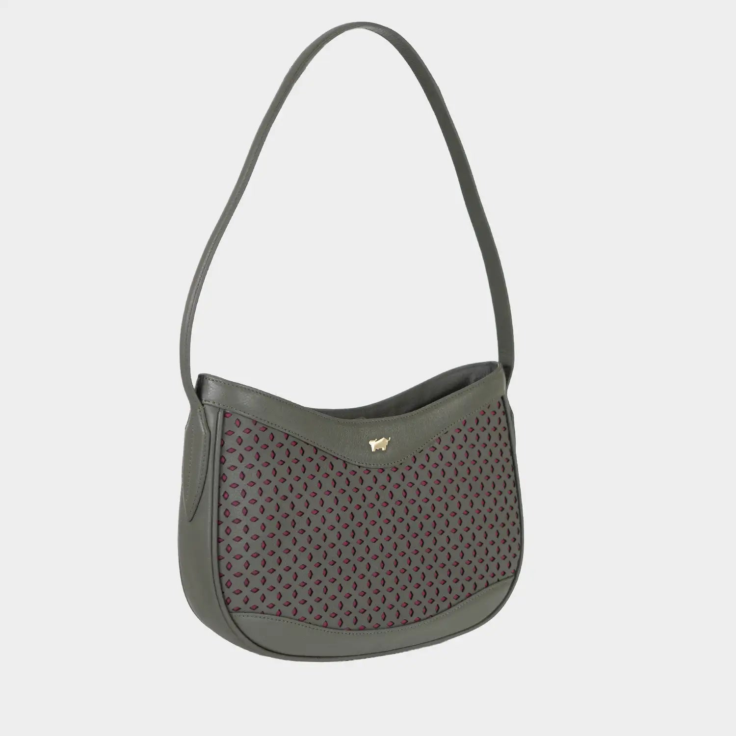 Schrägansicht STELLA Hobo Bag olive/ pink